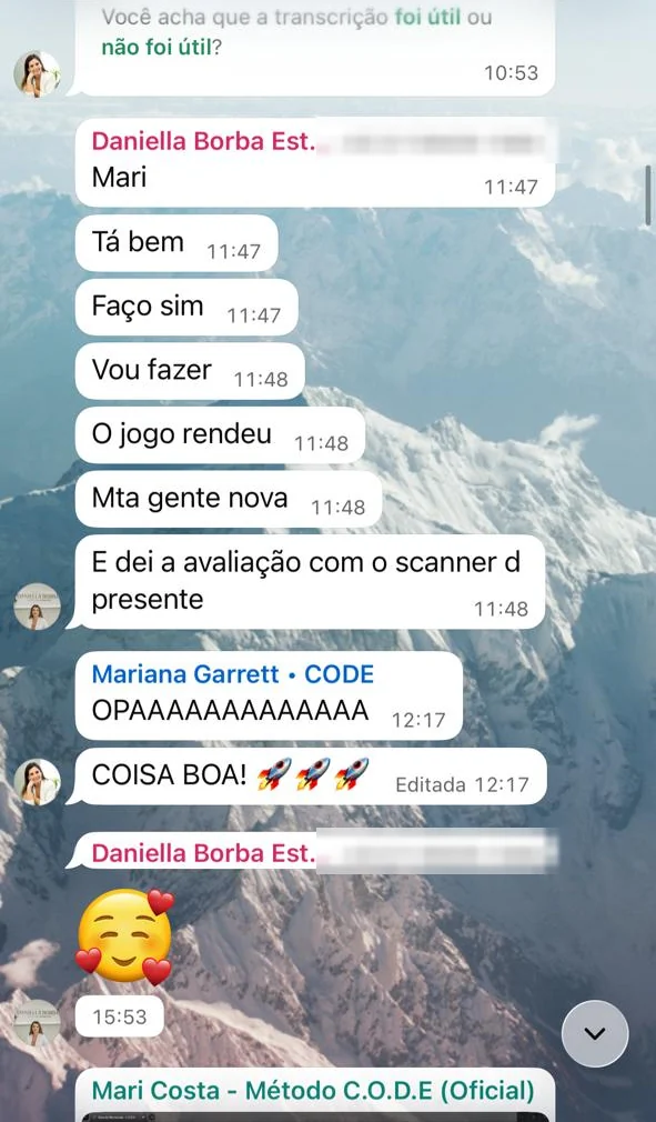 Print do grupo da mentoria: Daniella Borba