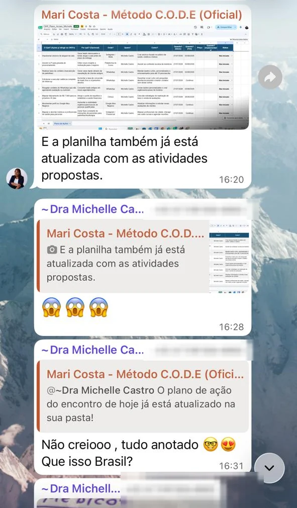 Print do grupo da mentoria: Dra. Michelle Castro