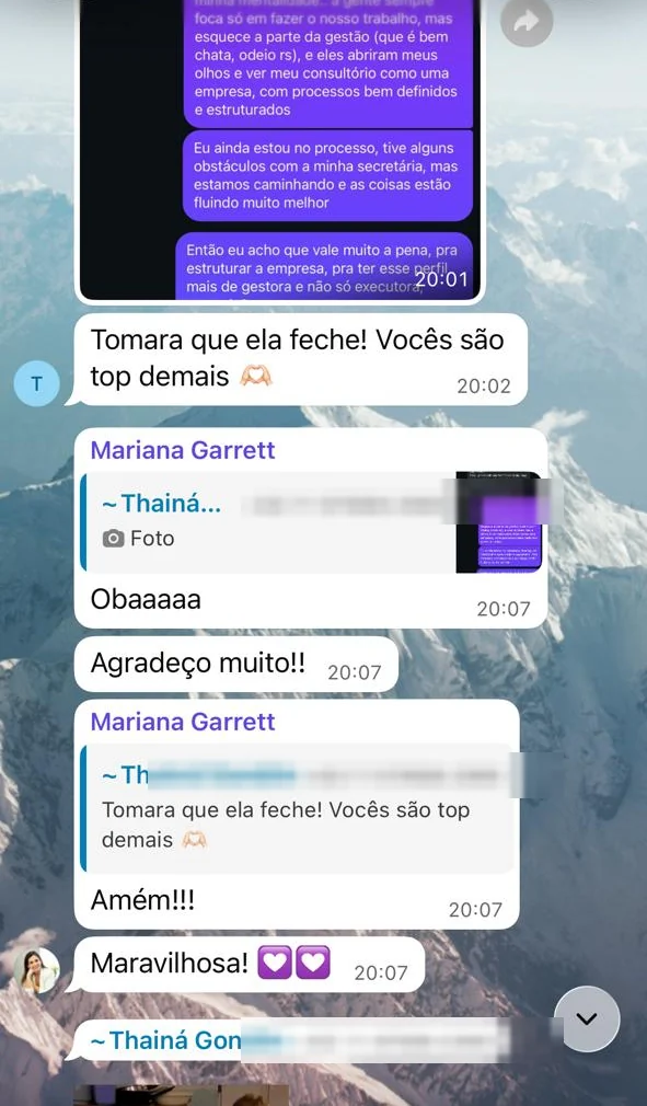 Print do grupo da mentoria: Dra. Thainá Gondim